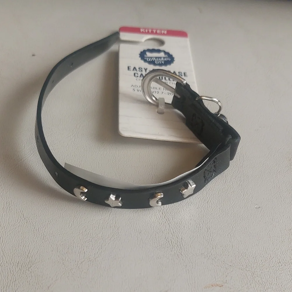 🐈‍⬛ Black Kitten Collar with Silver Stars And Moons With Bell.